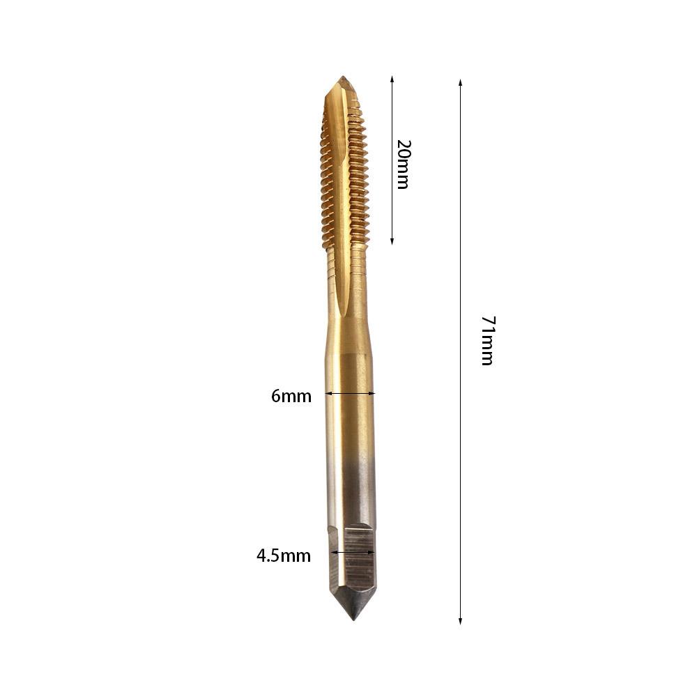 5PCS Titanium Coating Screw Tap Straight Flute Metric Machine Screw Threaded Tap Spiral Point HSS Tap Drill Set Hand Tools