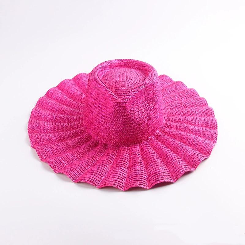 202601-HH5230A-JUN Ins Chic Dropshipping Summer Handmade Straw Fan-shaped Brim Fedoras Cap Men Women Leisure Panama Jazz Hat