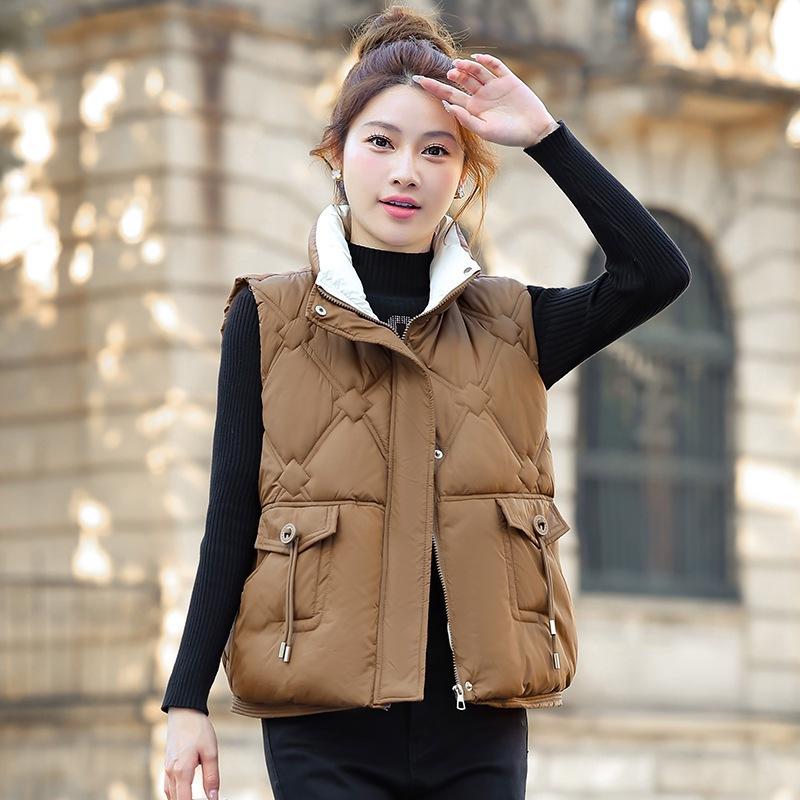Winter New Korean Version Cotton Vest Vest Women's Short Stand-up Collar Down Cotton Clothes Vest Female Student Cotton Vest Cotton-padded Clothes