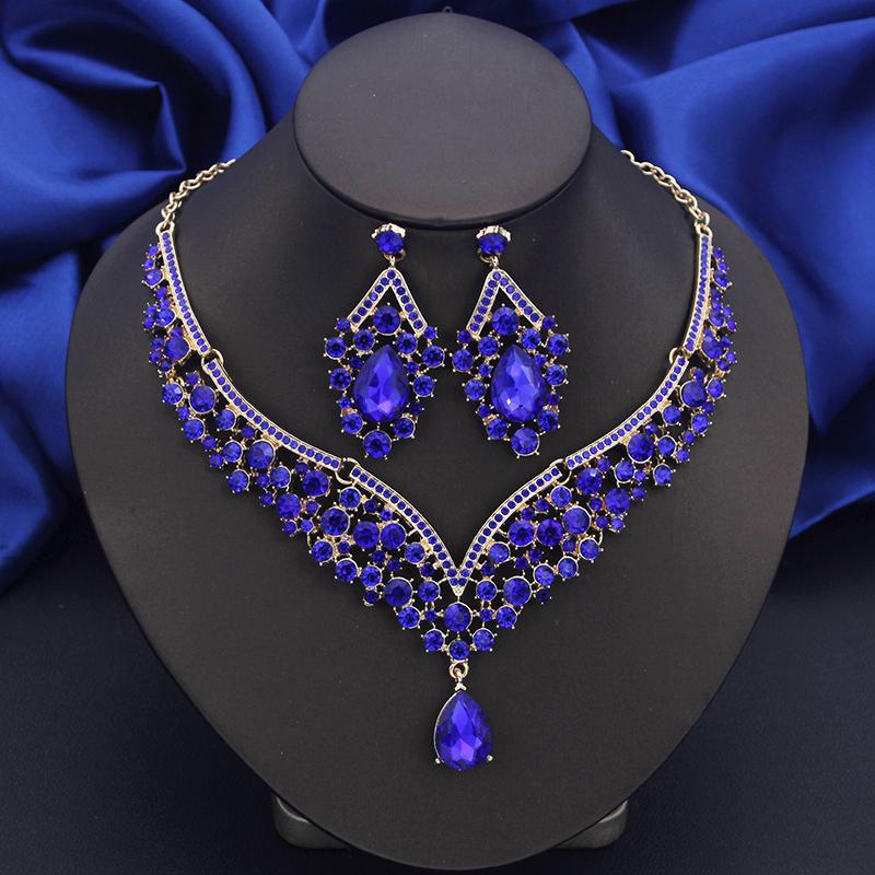 Wholesale Dangle Earrings and Choker Necklace Sets for Women Bridal Jewelry Set Colorful Dubai Jewelry Sets Fashion
