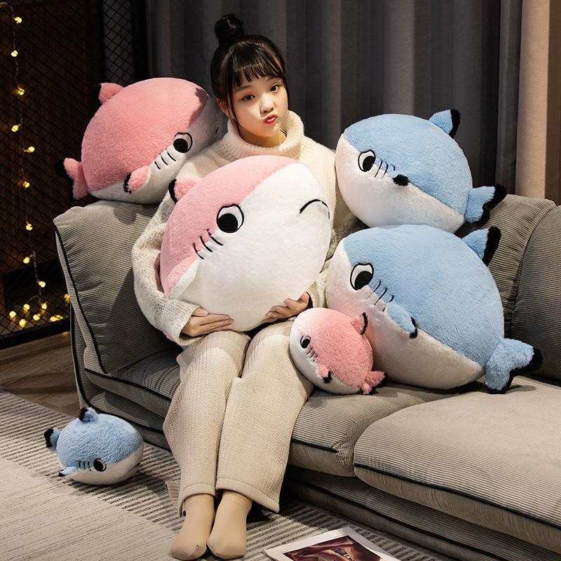 Urocza okrągła poduszka do rzucania rekinem, pluszowa zabawka, lalka niebieskiego rekina, lalka uspokajająca dla dzieci