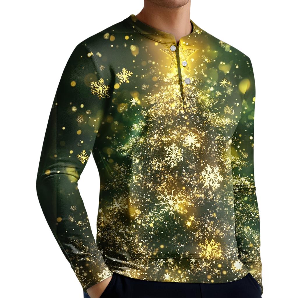 Pánská ležérní mikina na knoflíky, módní potištěná košile s dlouhým rukávem, pulovr