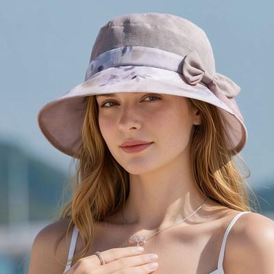 Women's Spring Summer Breathable Mesh Bucket Hat with Elegant Bow Fashionable Outdoor Sun Hat for Ladies