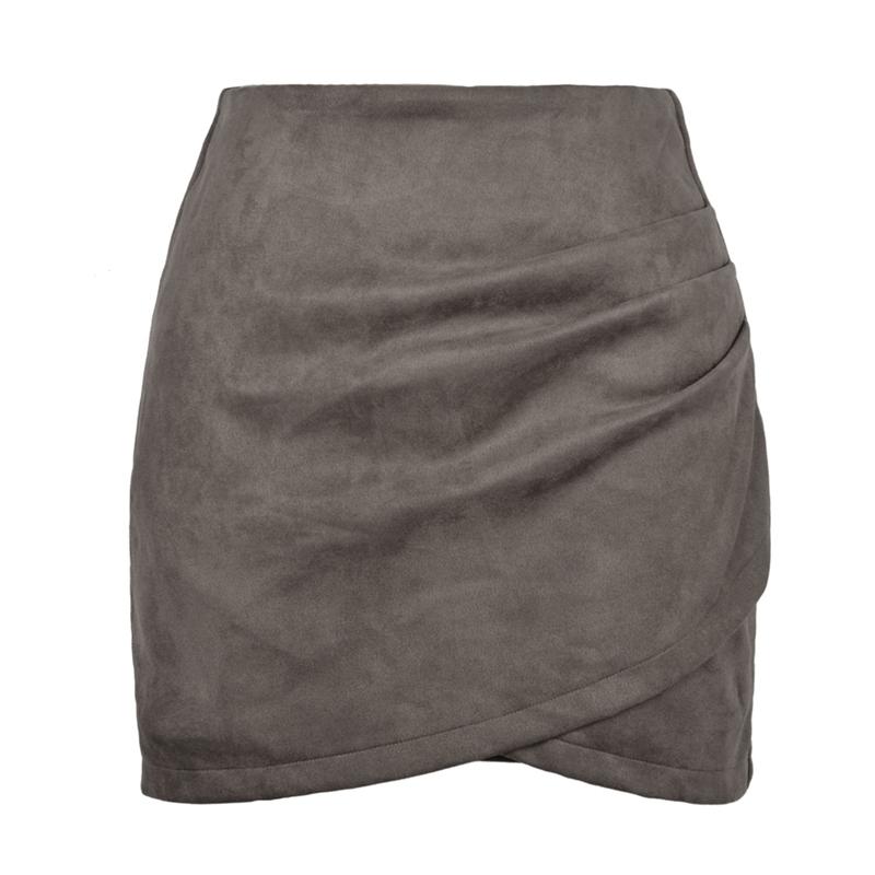Women s Autumn Winter Suede Solid Color Skirt Pleated Irregular Zipper Skirt S