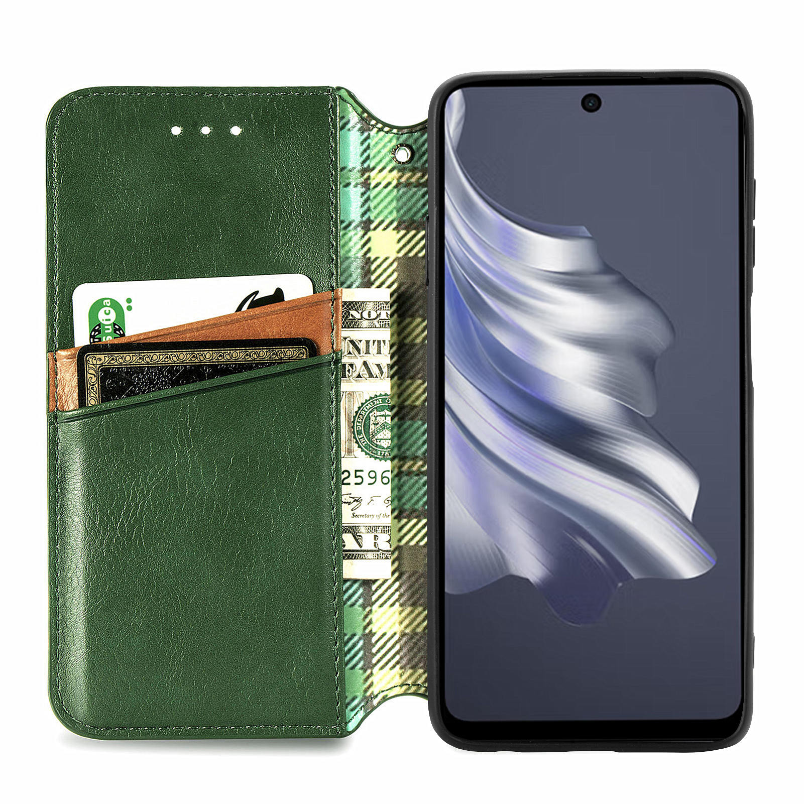 

For TECNO Spark 20 Pro PU Leather Case Rhombus Imprint Wallet Stand Phone Cover Green