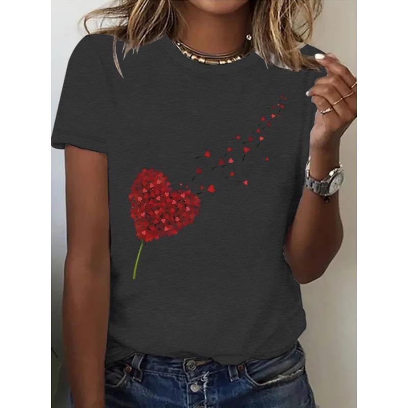 

Женская футболка большого размера с круглым вырезом и короткими рукавами, принтом одуванчика в форме сердца XXL