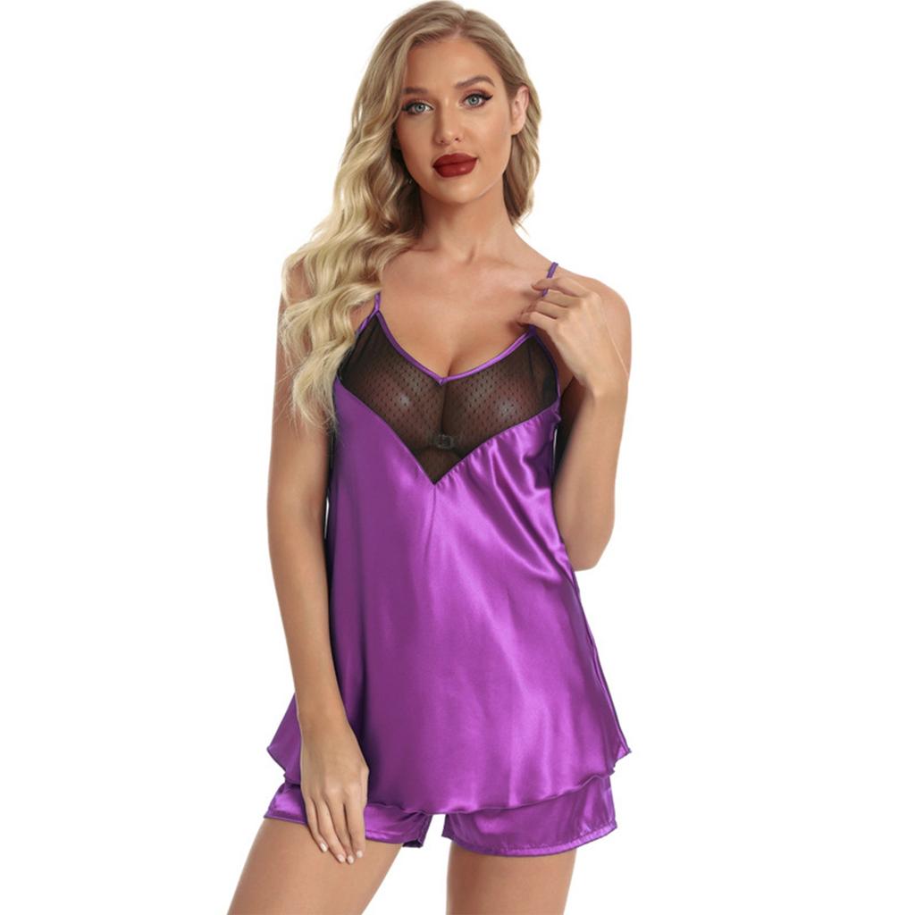 Personalized Custom Lace New Pajamas Ice Silk Imitation Silk Suspenders Shorts Hot Suit Summer