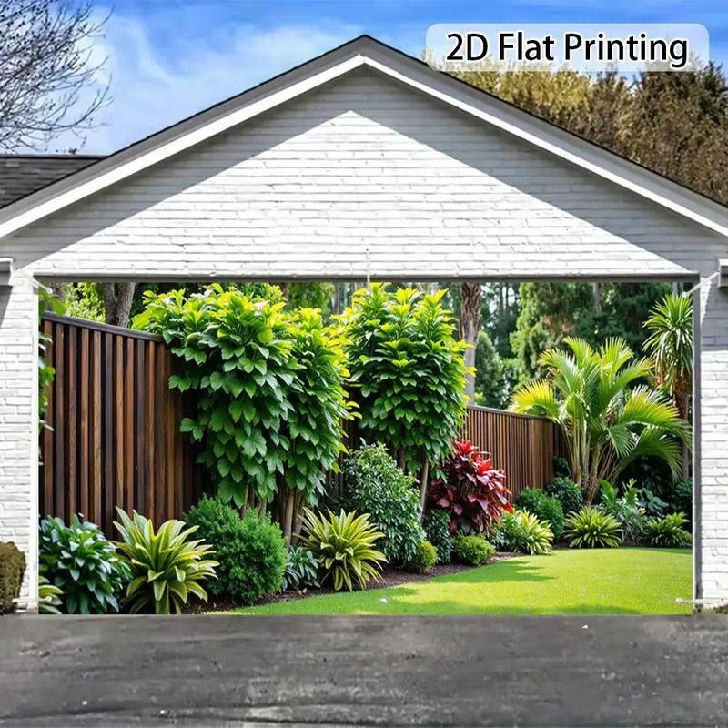 2D Tropical Garden View Garage Door Backdrop Waterproof Home Exterior Decoration 47.2x31.5inch/120*80cm