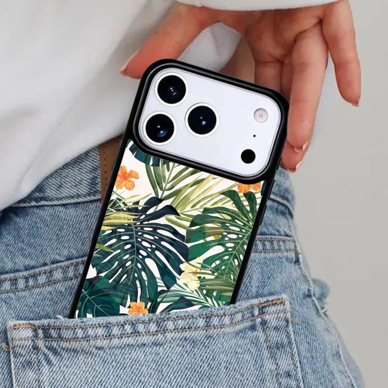 Tropical Green Plant Leaf Phone Case for iPhone 17ProMax 12 13 14 15 16e 17 Pro Max Plus Air Cover