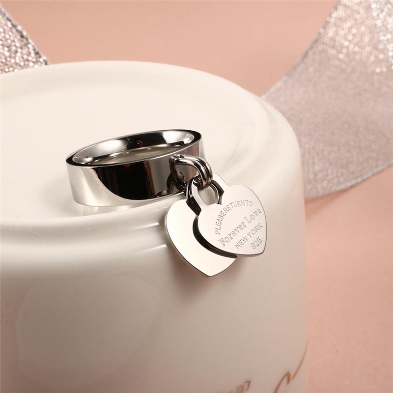 Rose Gold Color Women Ring Stainless Steel Rings Charm Finger Sweet Love Heart Trendy Female Jewelry Gift Multi-size