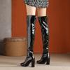 Black Sexy Over The Knee Boots Women Chunky High Heels Ladies Thigh High Boots Patent Leather Long Boots Female Shoes Size 44
