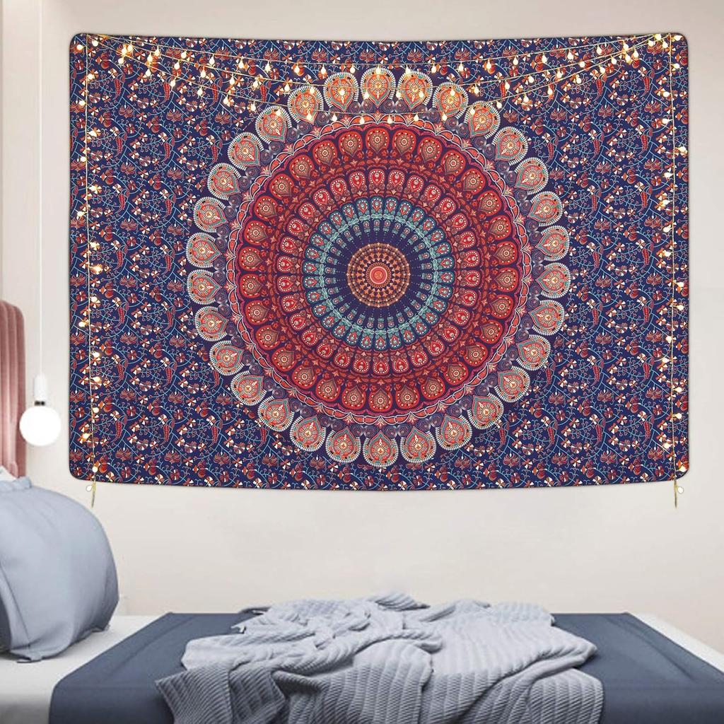 VIKAMA American Mandala Tapestry Hippie Wall Hanging Psychedelic Peacock Living Room Tea Room Wall Decoration Tapestry
