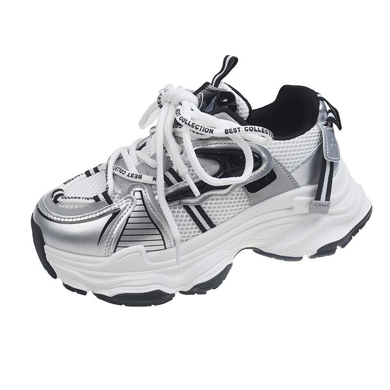 

Демонстрация ног, туфли для папы на маленькой платформе, женские, увеличивающие рост, 2024, дышащие, повседневные, спортивные туфли 35 серебряный