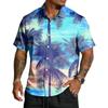 Men’s Short Sleeve Button Down Shirt with Palm Tree Print Casual Collared Relaxed Fit Lightweight Top for Summer