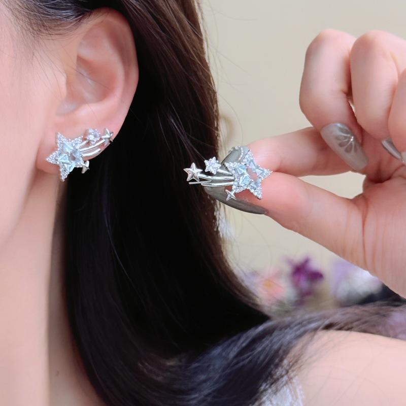 Trendy Blue Zircon Meteor Stud Earrings: Stylish, Unique Design, Versatile for Women