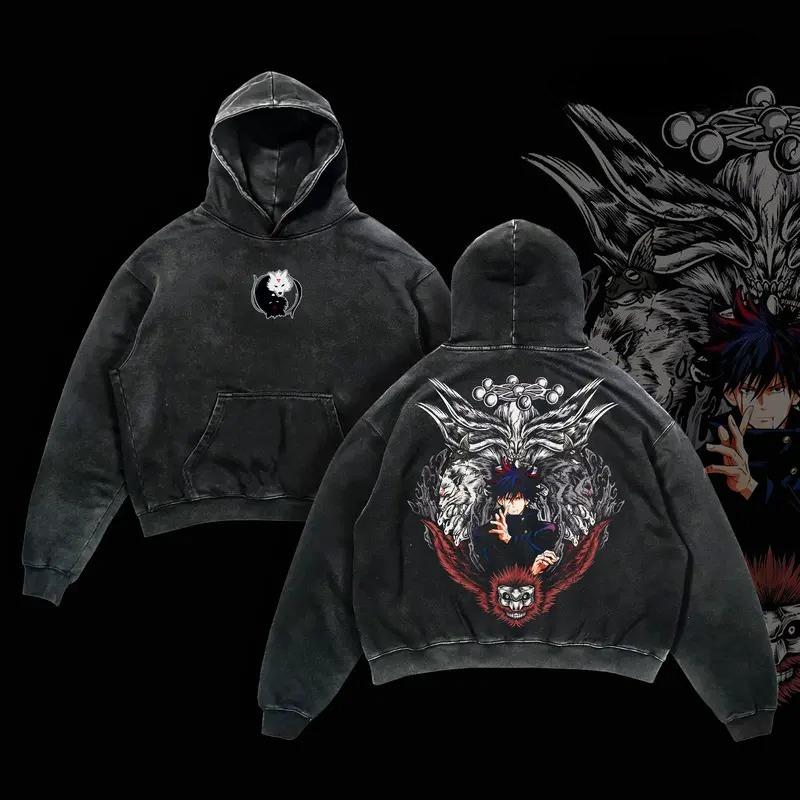 Fushiguro Megumi Mahoraga Grafikbekleidung Jujutsu Kaisen Anime Kapuzenpullover Herren Damen Vintage Gewaschene Hoodies Baumwolle Lockerer Pullover