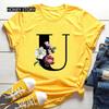 Women's Summer Short Sleeve T-Shirts Fashionable Casual Round Neck 26 English Letters Flower & Name Letter Printed Cotton T-shirts