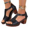 Women's Plus Size Open Toe Strap Casual Block Heel Sandals Comfortable Slip On Summer Footwear with Adjustable Back Closure