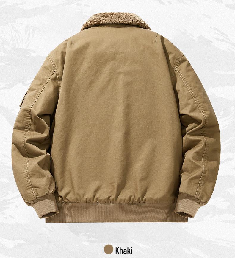 Herren-Arbeitsjacke aus Lammwolle - Dicke, Warme Baumwolljacke mit Samtfutter, Reverskragen, Herbst/Winter Freizeit-Oberbekleidung.