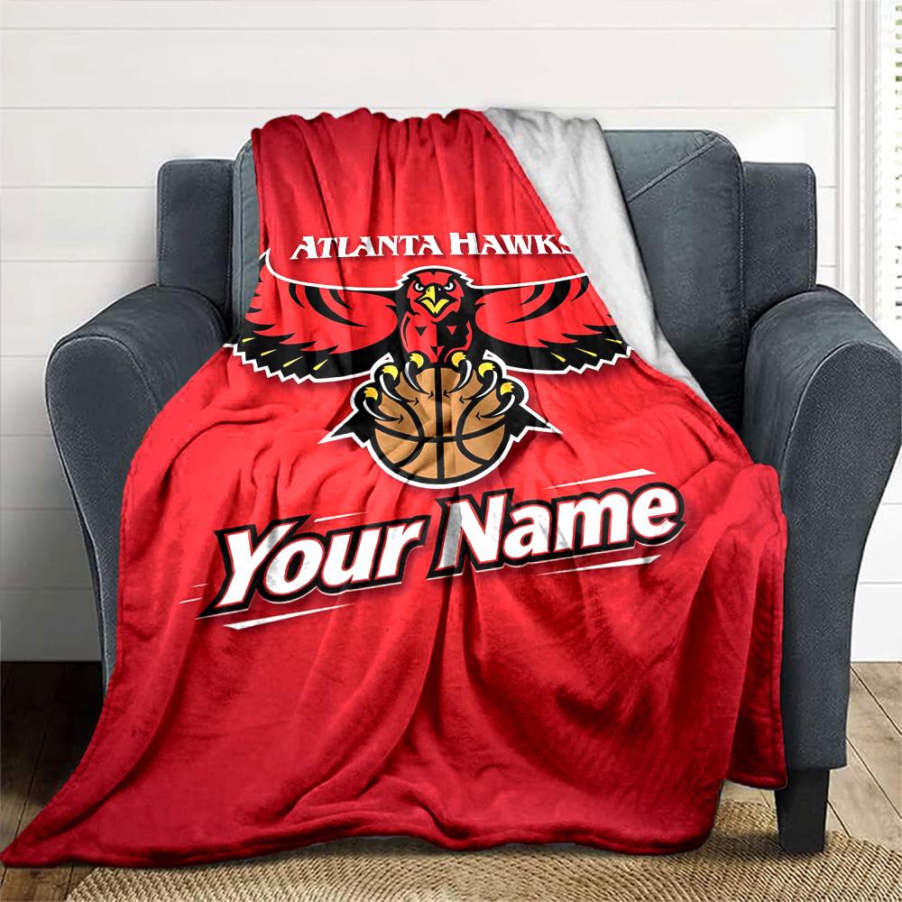 Name Custom Atlanta Hawks Logo Print Flannel Blanket High Quality Warm Comfortable Cover for All Seasons Perfect for Gifts Home Decor