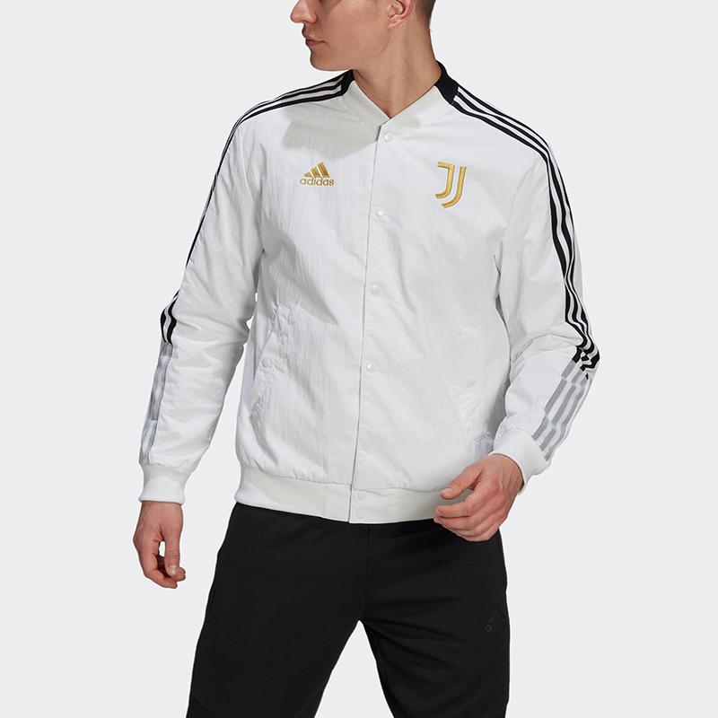 Adidas Juventus Football Print Stripe Bomber Jacket Men Outerwear White GU6962