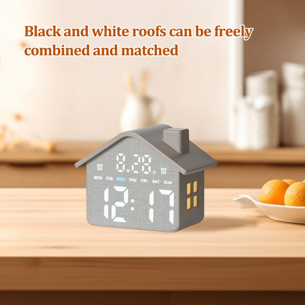 LED House Shape Digital Alarm Clock with Night Light Multi-Functional House Clocks Brightness Adjustment for Bedroom Living Room