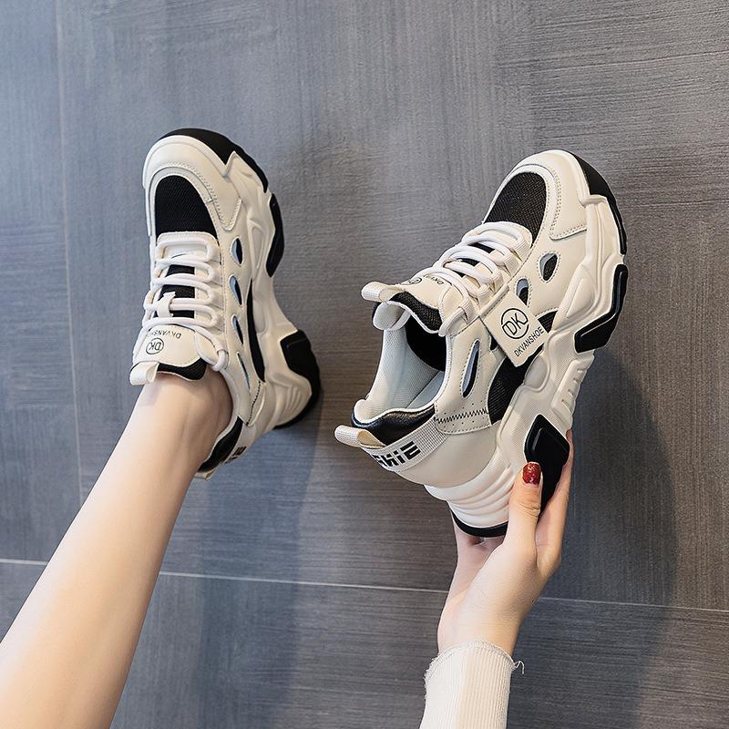 Модные 7 см натуральная кожа модные массивные кроссовки зима осень платформа танкетка — фото 7