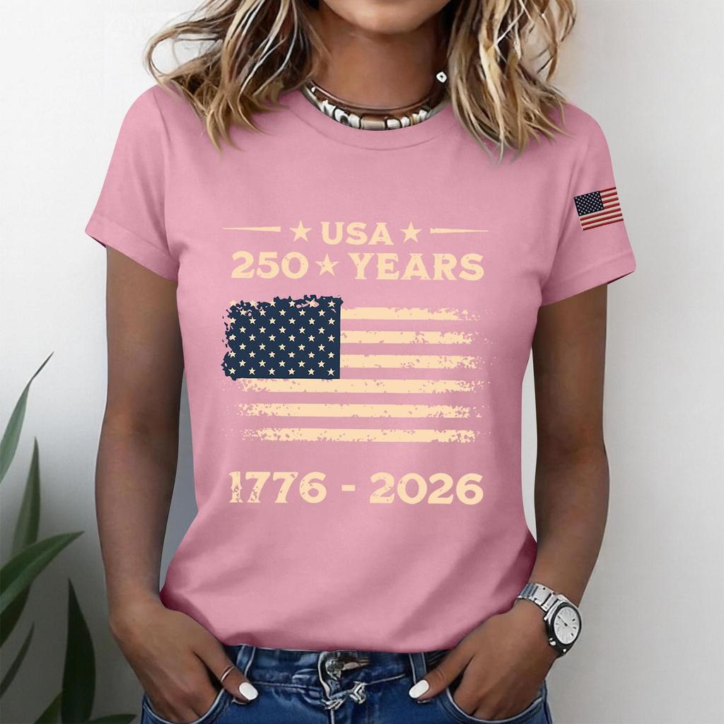 Women's Fashion Casual Printed Short Sleeve Round Neck Pullover Tops