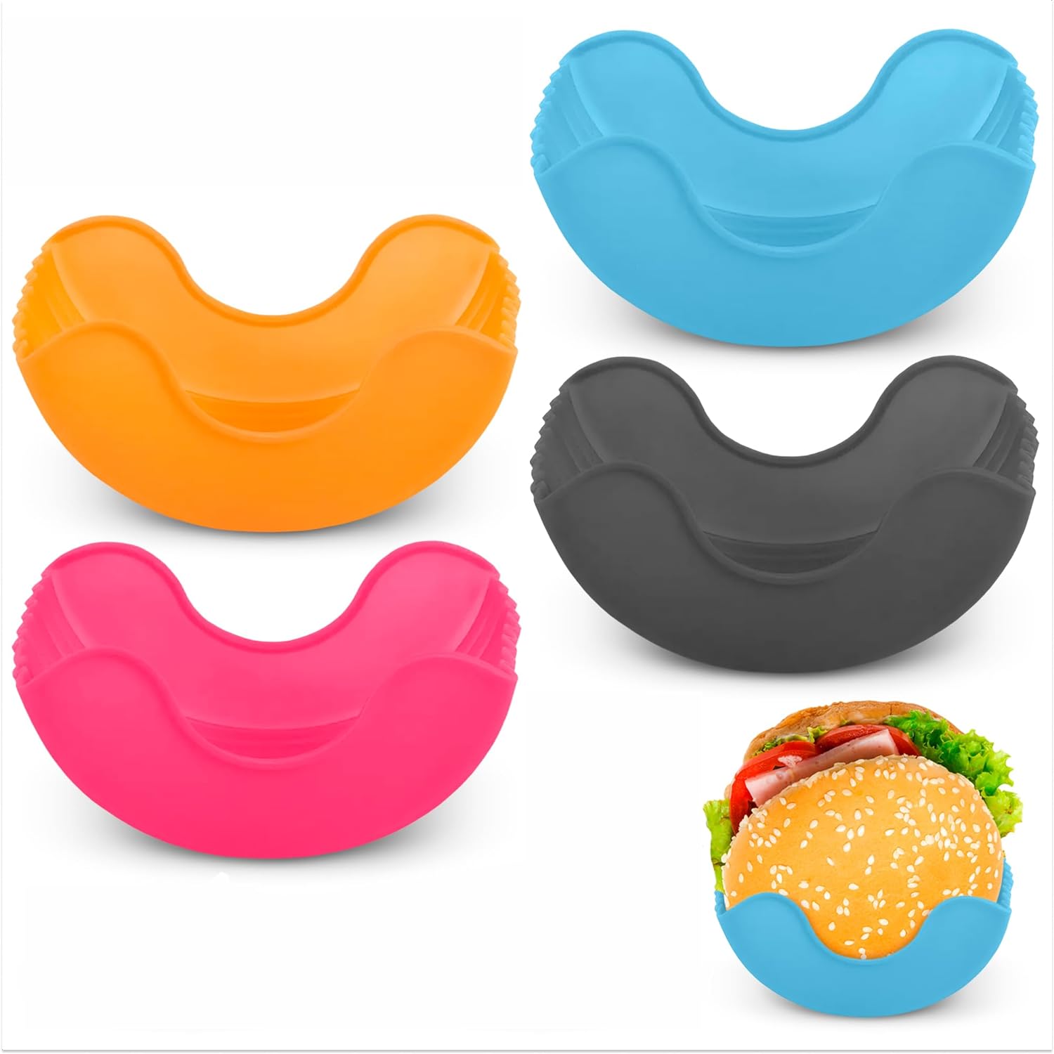 

4Pcs Burger Holder Silicone Burger Mold Hamburger Mold Retractable Burger Holder for Eating Reusable Burger Tools