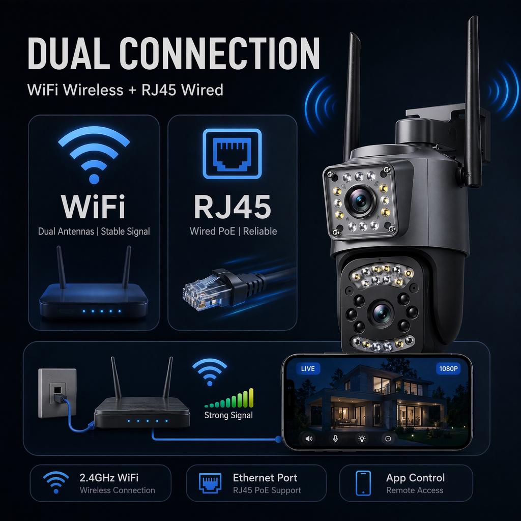 Kamera zewnętrzna V380 PRO z podwójnym obiektywem, podwójnym ekranem, HD 8MP 4K, kamera WIFI z mobilnym śledzeniem, kolorowe widzenie nocne, dwukierunkowy domofon, kamera bezpieczeństwa