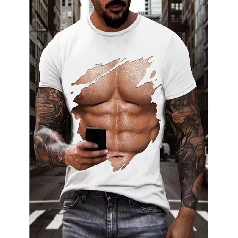 Men's 3D Fun Art Printed T-Shirt Round Neck Funny Casual Short Sleeve Top