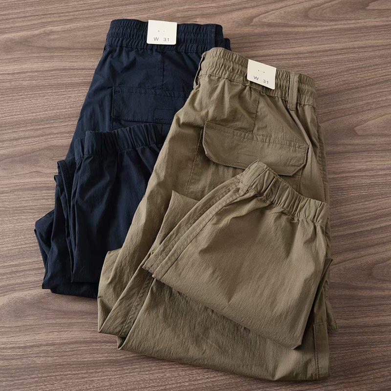 Men's Spring/Autumn Cotton Work Overalls: Elastic Waist, Slim Fit, 9-Point Casual Pants