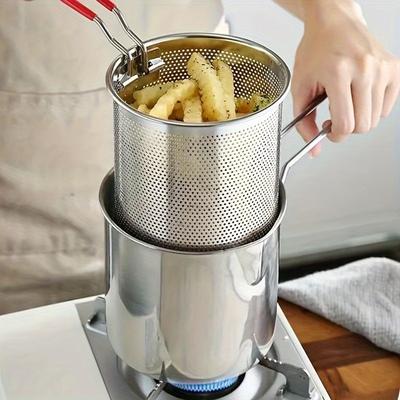 Stainless Steel Gas Fryer with Oil Filter Basket Multi-function Mini Frying Pan for Home Use Oil Saving Design