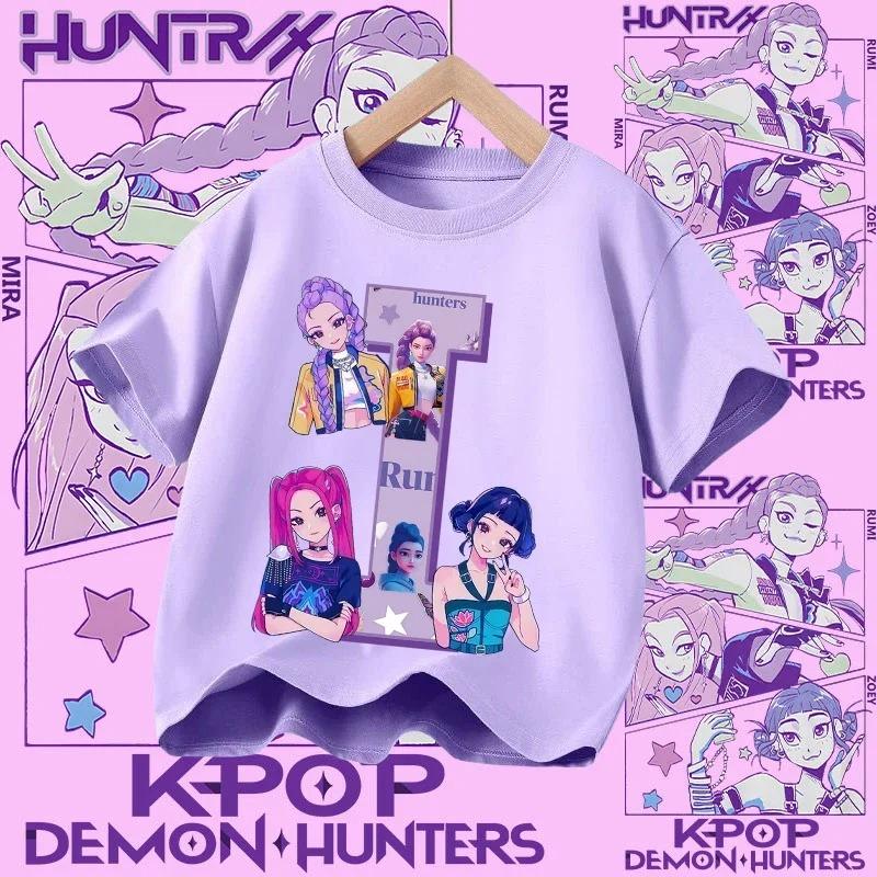 Cotton Tshirt for Girls Kpop Demon Hunter  Sports Tshirt  New Short Sleeve Casual Tshirt for Summer 2026  Letters AZ