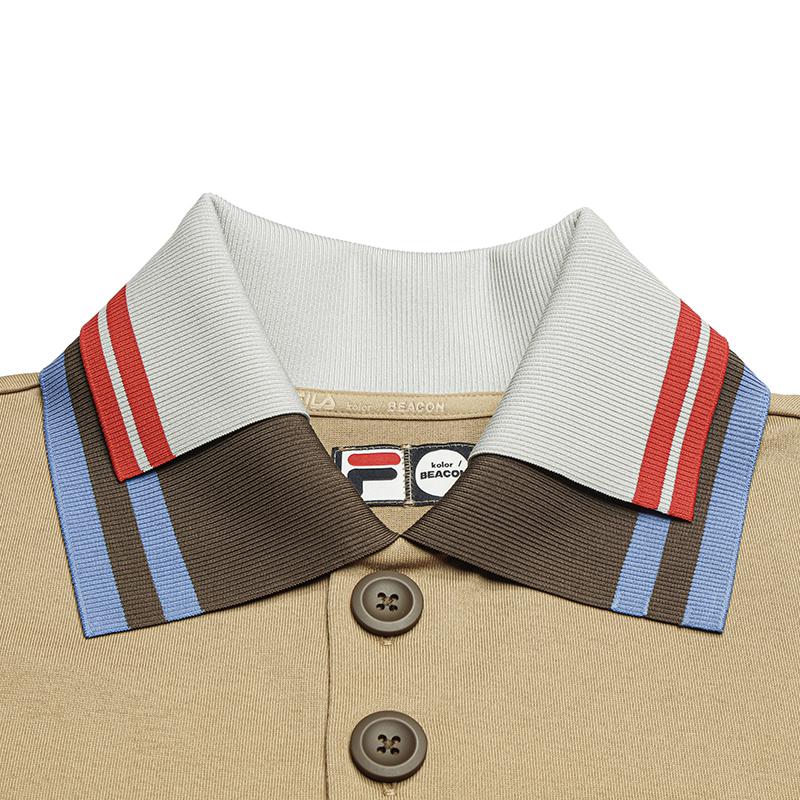 FILA × Kolor Beacon Fashion Minimalist Versatile Polo Shirt Men tops Wheat-Gold-Brown F11M636105FDK