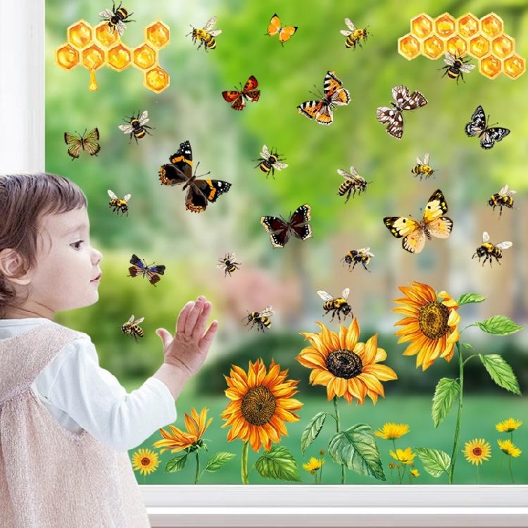 9 Sheets Reusable Spring Window Clings Sticker with Bright Color and Rich Pattern for Shopkeepers and Home Decoration