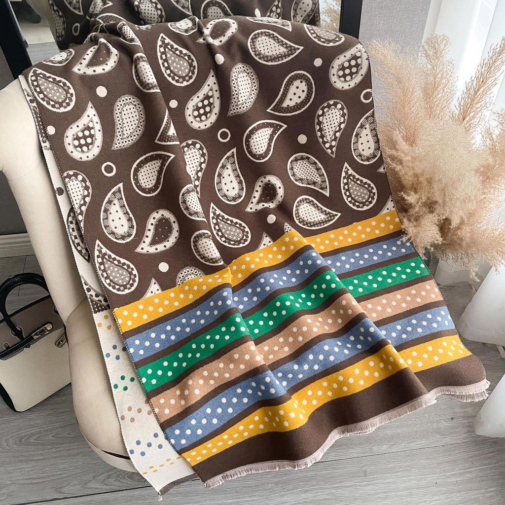 Color Polka Dot Cashew Flower Imitation Cashmere Scarf Women'S Fashion Thickened Warm Double-Sided Shawl Scarf