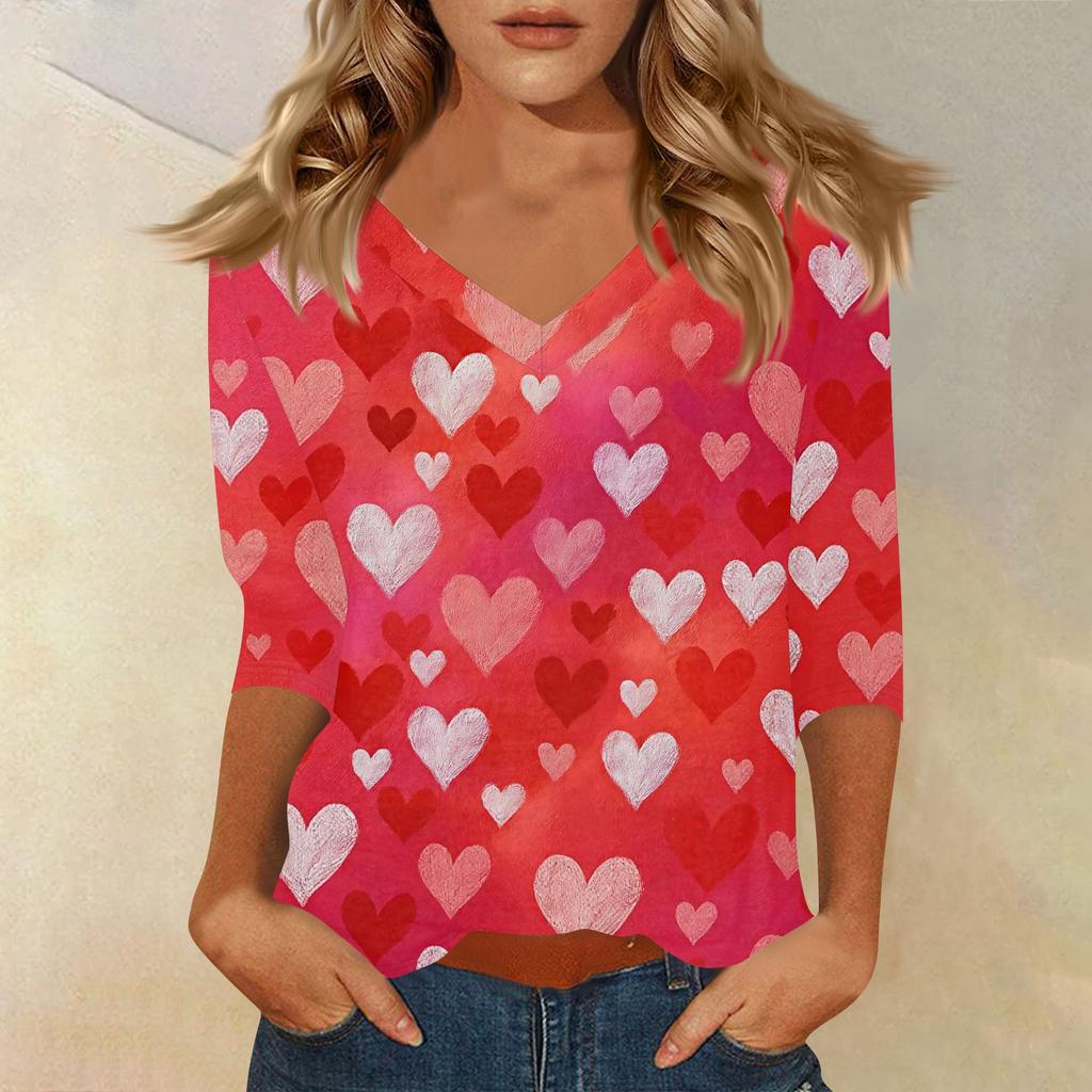 Women's T Shirt Print 3/4 Sleeve Daily Weekend Fashion Basic V- Neck Regular Top