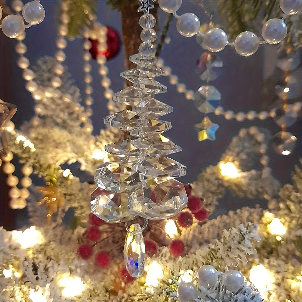 1pack Elegant Hanging Christmas Ornament - Faceted Crystal-like Glass Teardrop with Chains, Decorations for Christmas and Home
