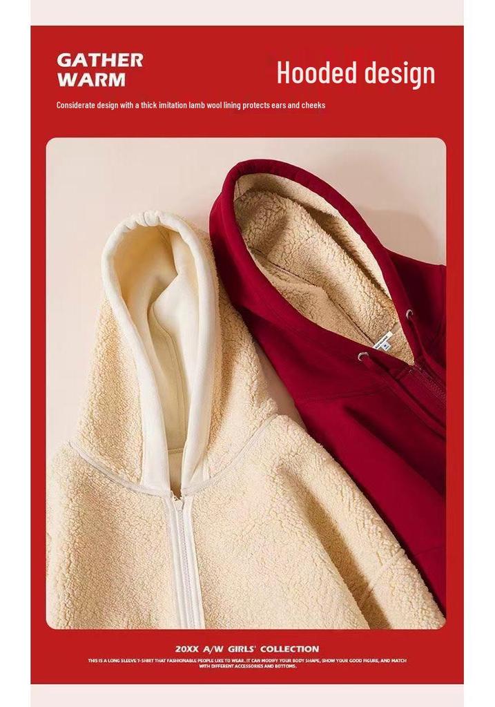 Men's Velvet-Lined Lambswool Hoodie - Warm, Loose, Casual Autumn/Winter Jacket