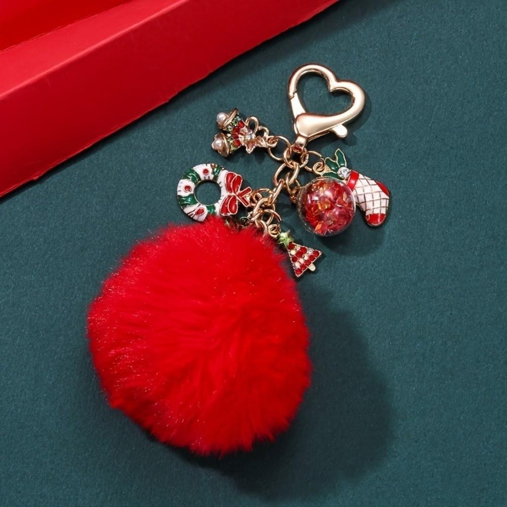 Heart Clasp Fluffy Ball Keychain Soft Plush Bag Charm Stylish Christmas Keychain Party Favor