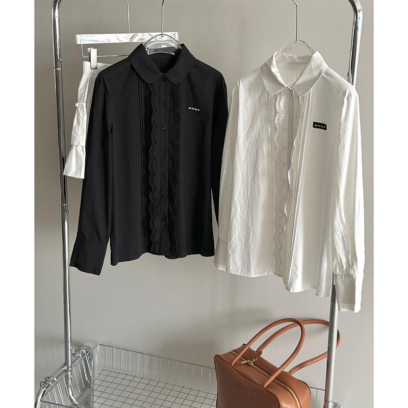 

Женская рубашка с длинным рукавом, с кружевной отделкой и аппликацией, с воротником Питер Пэн, к 25-летнему юбилею, ранняя осень Large