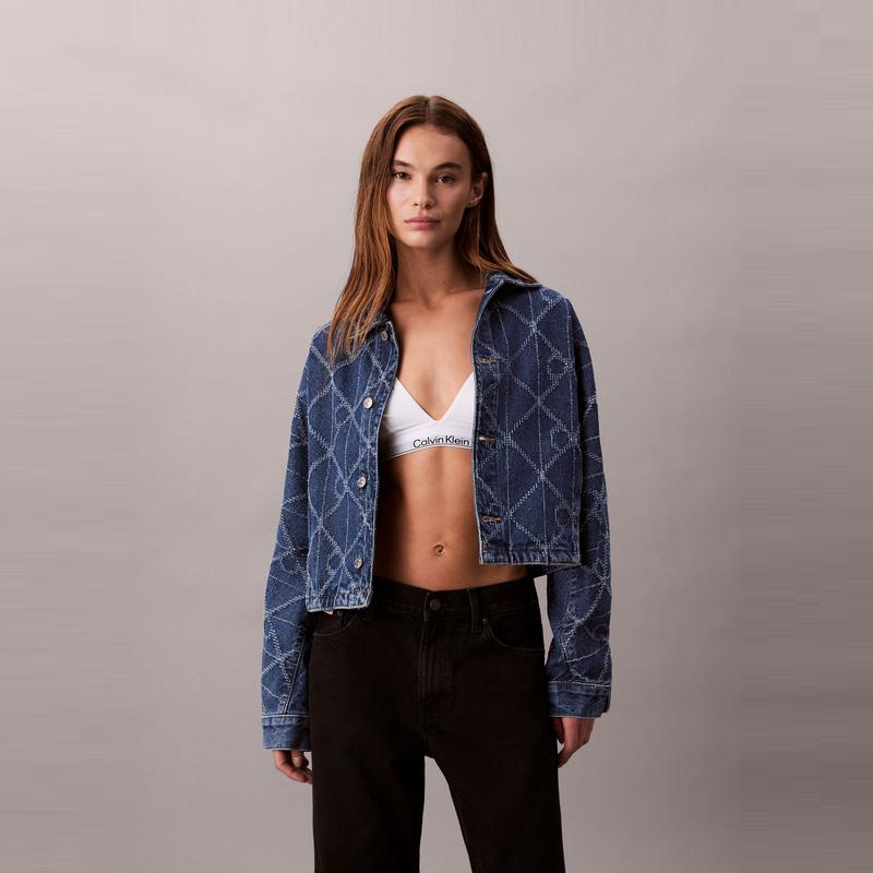 Calvin Klein Vintage Floral Jacquard Cotton Polo Denim Jacket Women Jackets 47D749G