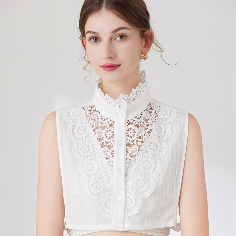 Perfect Match Elegant Ruffle Stand Up Collar For Women Girls Detachable Half Shirt Blouse False Collar Flower Hollow Out Decorative Collars