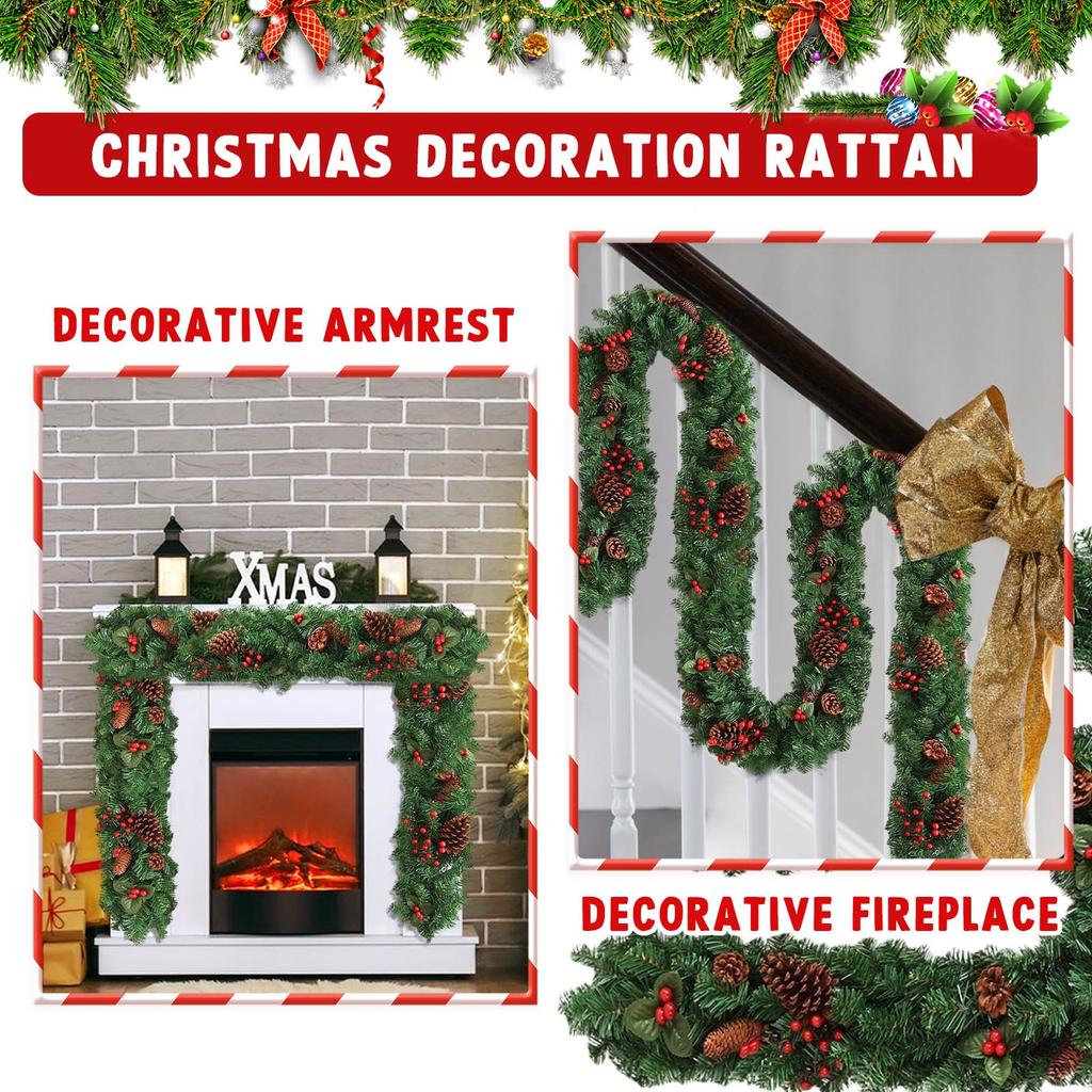 Wreath 106.3 Inch Christmas Wreath, Green Artificial Wreath With Cones And Red Berries, Artificial Decoration For Indoor And Outdoor, Garden