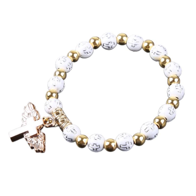 Nice Religious Stretch Bracelets Charm Angel for Cross Rosary Beads Bracelet Catholic Pendant for Women Jewelry Decor Gi 1