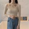 Women's Chic Hollow-Out Slim Fit Long Sleeve Knit Sweater - Autumn/Winter Collection