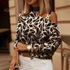 Autumn Blouse Women Top Long Sleeves Contrast Color Diagonal Collar Geo Printing Lady Spring Shirt One Shoulder Warm Elegant Chain for Shopping