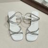 Silver High-end Thick High-heeled Sandals Women's 2025 New Summer Wear Heightening French Square Head Cool Slippers