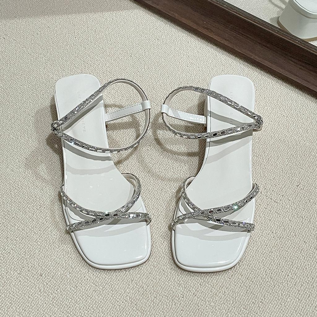 Silver High-end Thick High-heeled Sandals Women's 2025 New Summer Wear Heightening French Square Head Cool Slippers